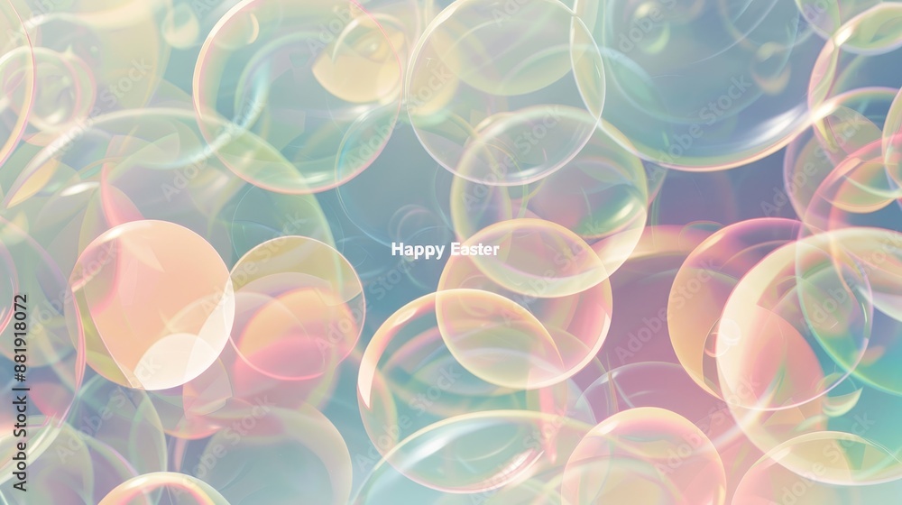 Serene wallpaper with translucent circles and softly glowing 'Happy Easter' Serene wallpaper with translucent circles and softly glowing 'Happy Easter'