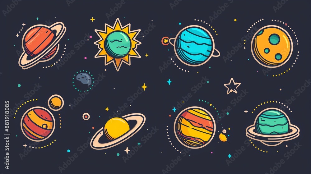 Cute cartoon planets in space. Cute cartoon planets in space.