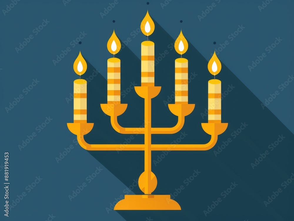 Golden Menorah with Lit Candles Golden Menorah with Lit Candles