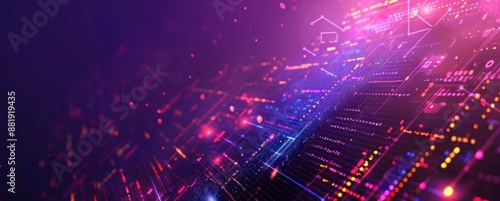 Abstract Julia programming language concept dynamic illustration with bytecode and data charts on a vibrant purple background, symbolizing advanced data analysis and computing power. © yanlong