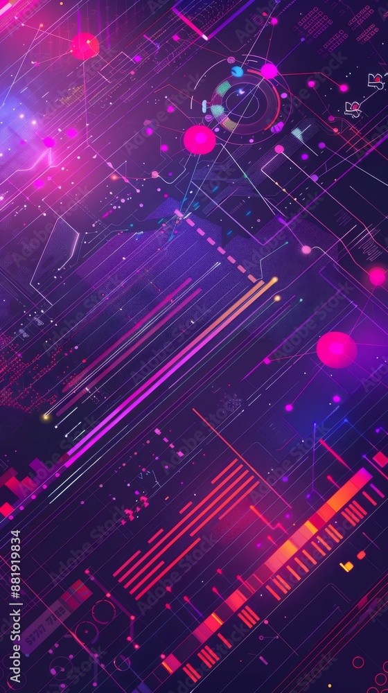 Obraz premium Abstract Julia programming language concept dynamic illustration with bytecode and data charts on a vibrant purple background, symbolizing advanced data analysis and computing power.