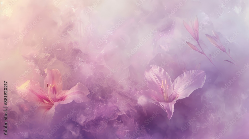 Soft pink-purple backdrop with glowing lily shapes and radiant glows Soft pink-purple backdrop with glowing lily shapes and radiant glows