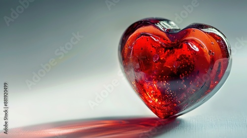 Love in High Contrast: Vibrant Red Valentine Heart Illuminated by Soft Natural Light on White Background - Macro Photography