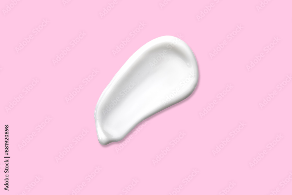 Swatch Smear of White beauty cream, body lotion, moisturizer sample wipes. Skin care swab isolated on a pink background. BB CC Cream, Texture Base Under Makeup close up Swatch Smear of White beauty cream, body lotion, moisturizer sample wipes. Skin care swab isolated on a pink background. BB CC Cream, Texture Base Under Makeup close up