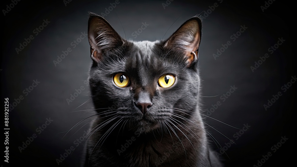 Sleek black cat with piercing yellow eyes, feline, pet, domestic, animal, fur, cute, mysterious, Halloween, superstition Sleek black cat with piercing yellow eyes, feline, pet, domestic, animal, fur, cute, mysterious, Halloween, superstition