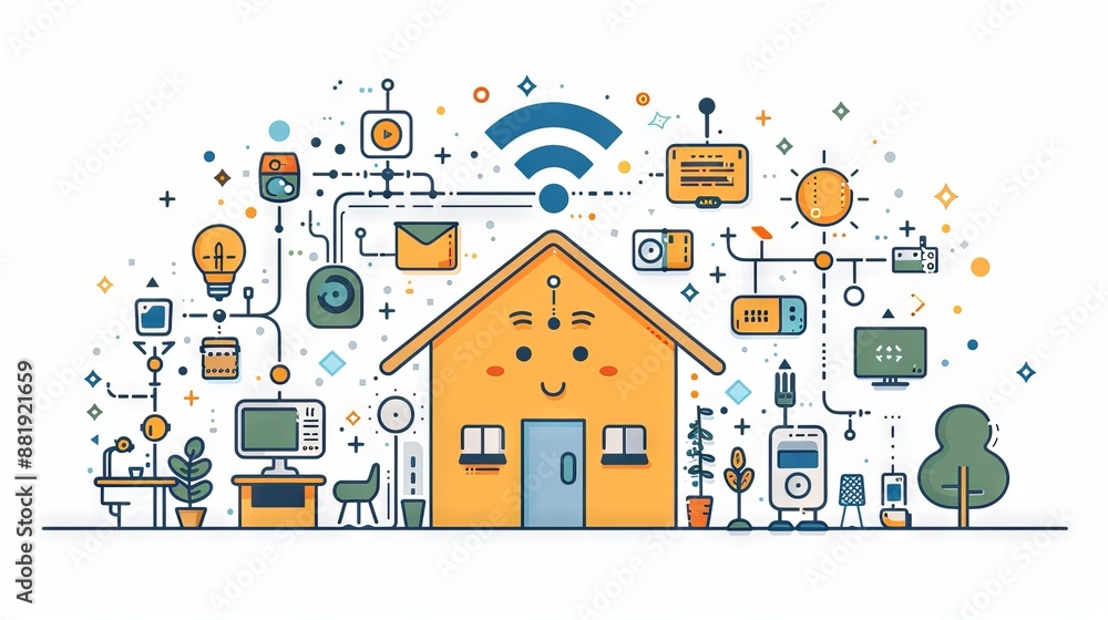 Naklejka premium A smart home illustration with a lot of technology.