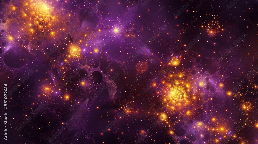 Gold and purple fractal abstract with glowing orbs. Rich and intricate background Gold and purple fractal abstract with glowing orbs. Rich and intricate background