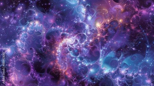 Galaxy-like patterns in deep purples and blues shimmering stars cosmic wallpaper © javier