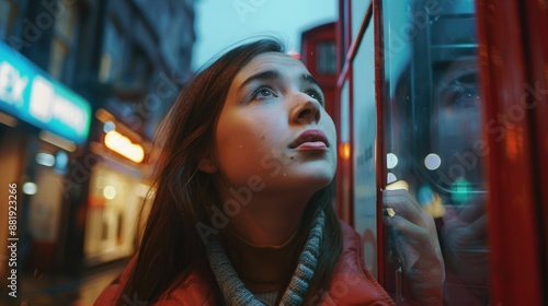 Woman at Red Phone Booth