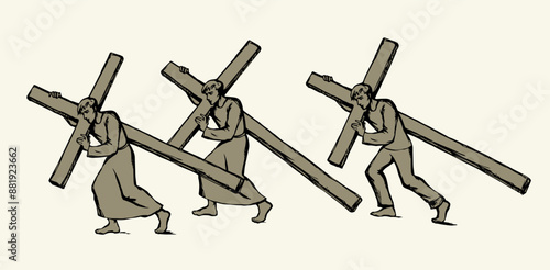 Men carry the cross. Vector drawing