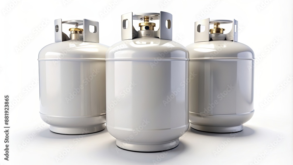Three propane tanks lined up in a row on a white background , propane, tanks, fuel, storage, energy, industrial Three propane tanks lined up in a row on a white background , propane, tanks, fuel, storage, energy, industrial