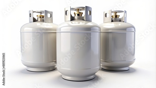 Three propane tanks lined up in a row on a white background , propane, tanks, fuel, storage, energy, industrial