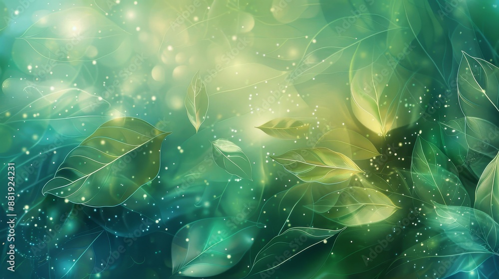 Cool green and blue leaf patterns with light reflections hidden Easter egg motifs background