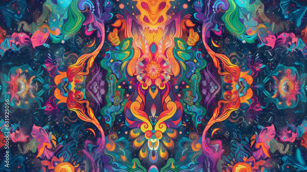 Abstract kaleidoscopic patterns with starry effects and Easter Bunny elements Abstract kaleidoscopic patterns with starry effects and Easter Bunny elements