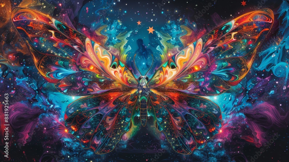 Obraz premium Butterfly-like patterns in vibrant colors with hidden Easter Bunny elements