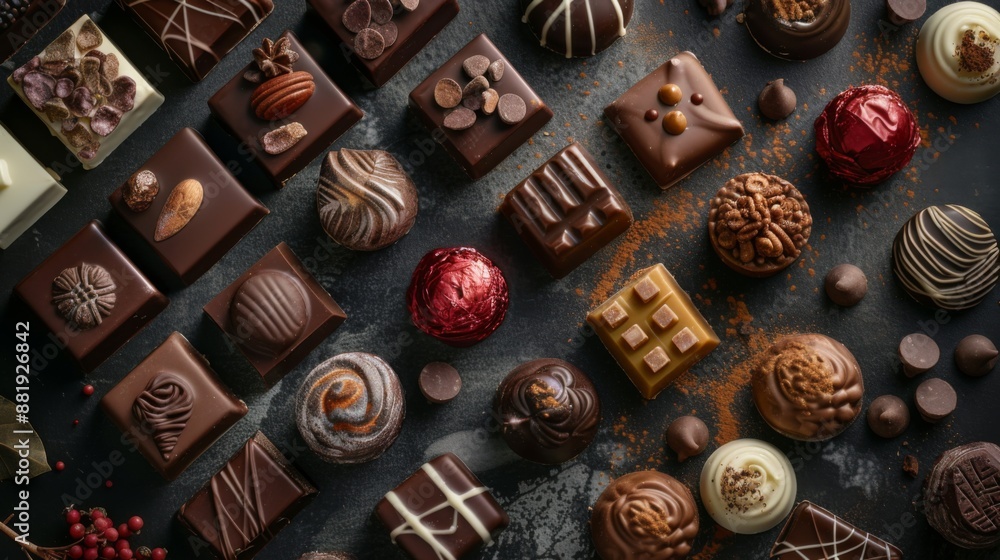 a dark background with a variety of chocolate a dark background with a variety of chocolate