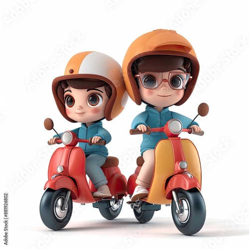 cute cartoonish kids riding a bike on a bicycle