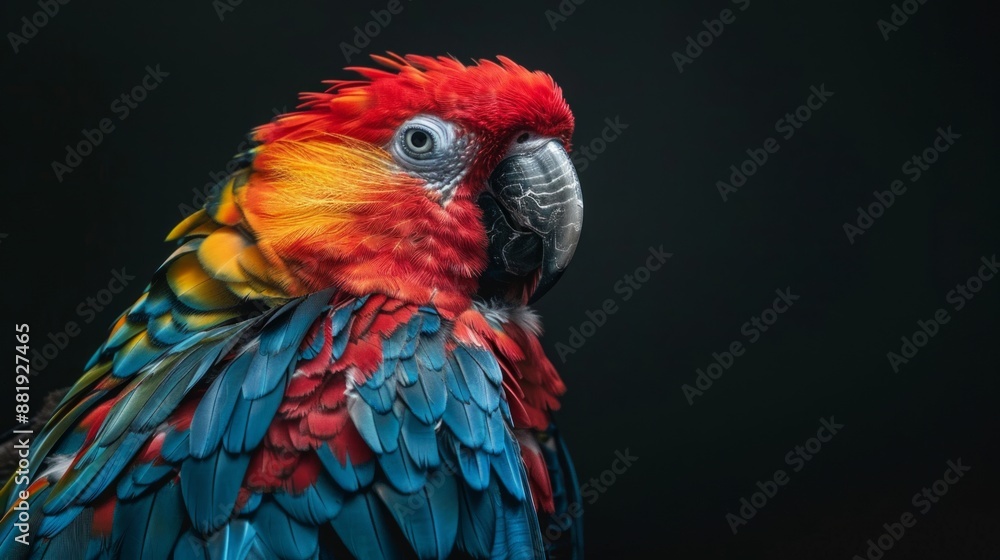 Obraz premium A Colorful Macaw Portrait Against a Black Background