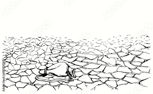 An empty waterskin lies on the ground. Vector drawing