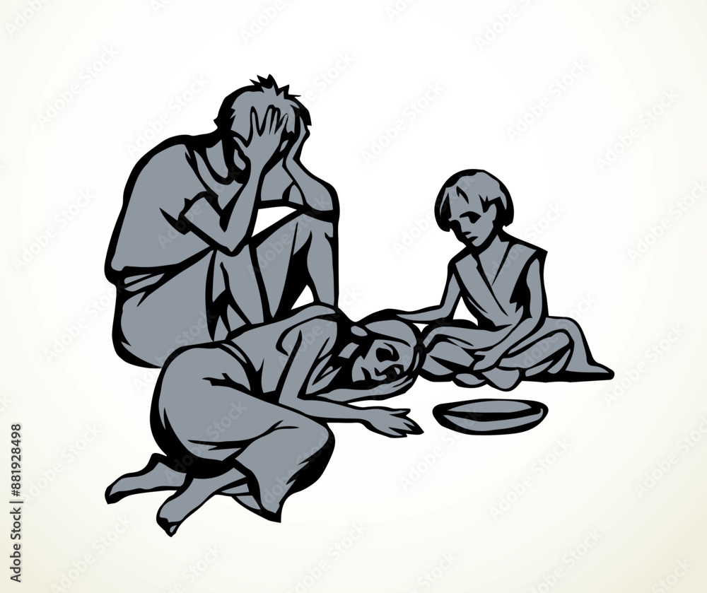 People suffering from hunger. Vector drawing People suffering from hunger. Vector drawing
