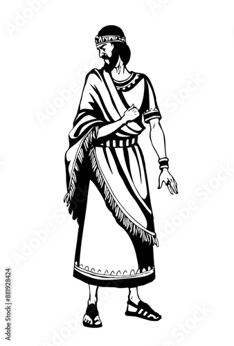 Ancient man in rich clothes. Vector drawing
