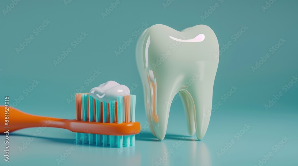 Toothbrush and Tooth on a Blue Background Toothbrush and Tooth on a Blue Background