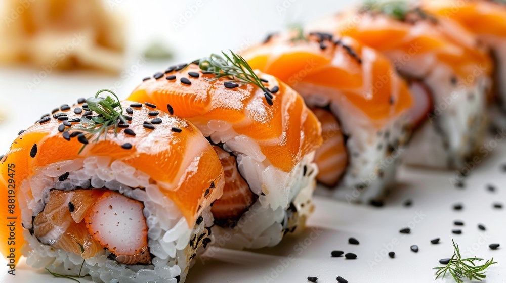 sushi , still life white background, realistic, perspective view sushi , still life white background, realistic, perspective view