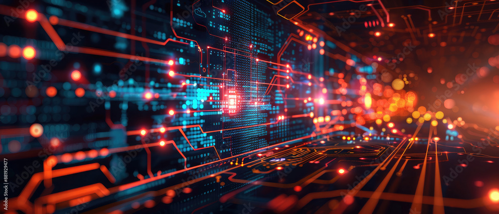 abstract background of digital landscape with various technological elements such as network diagrams, digital graphics, algorithm illustrations, communication networks, and microchips abstract background of digital landscape with various technological elements such as network diagrams, digital graphics, algorithm illustrations, communication networks, and microchips