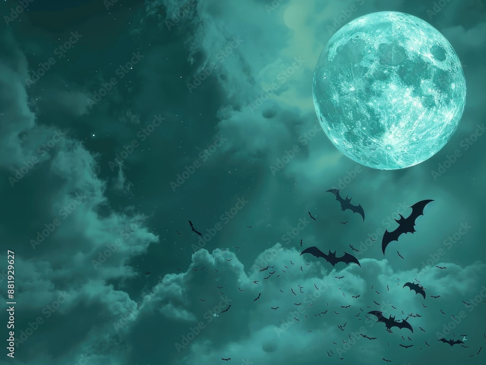 Bats flying in front of a full moon Bats flying in front of a full moon