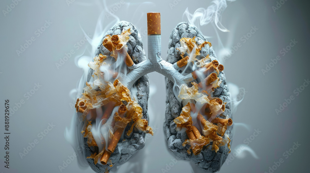 Naklejka premium Human lungs made from cigarettes display the environmental impact on health for viewers reflecting the health impacts of smoking