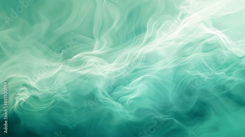 Gradient of turquoise and mint green swirling cloud-like textures and soft glows evoke a peaceful ethereal environment