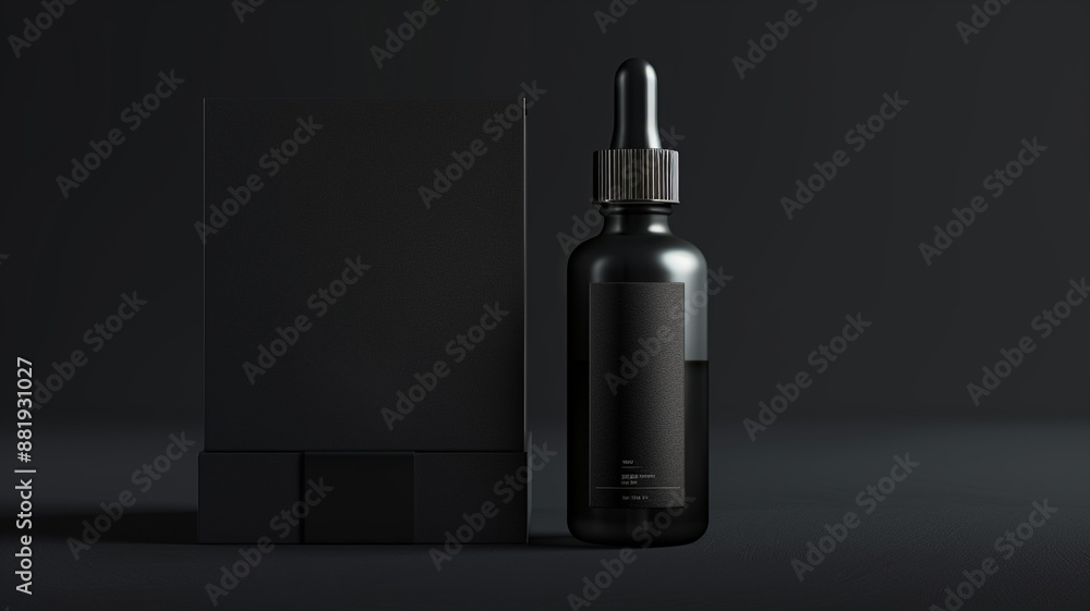 Black blank glass dropper bottle mockup with black label Black blank glass dropper bottle mockup with black label