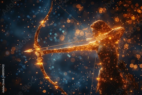 Astrological concept: Sagittarius zodiac sign adorned with intergalactic motifs, ideal for astrology enthusiasts