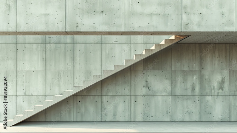 A concrete staircase ascends into a flat, grey sky, seeming to lead to an uncertain destination.