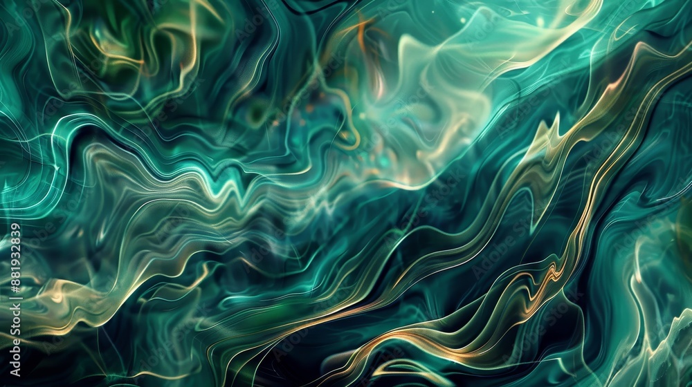 Dynamic abstract design with teal and olive green hues wave shapes light streaks Dynamic abstract design with teal and olive green hues wave shapes light streaks