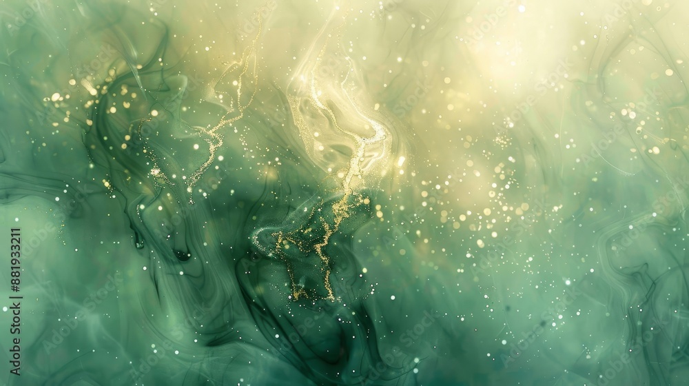 Fototapeta premium Ethereal abstract wallpaper with forest green and pale gold flowing shapes light