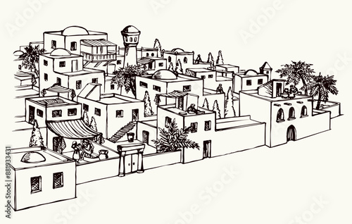 Vector drawing. Old arabic city