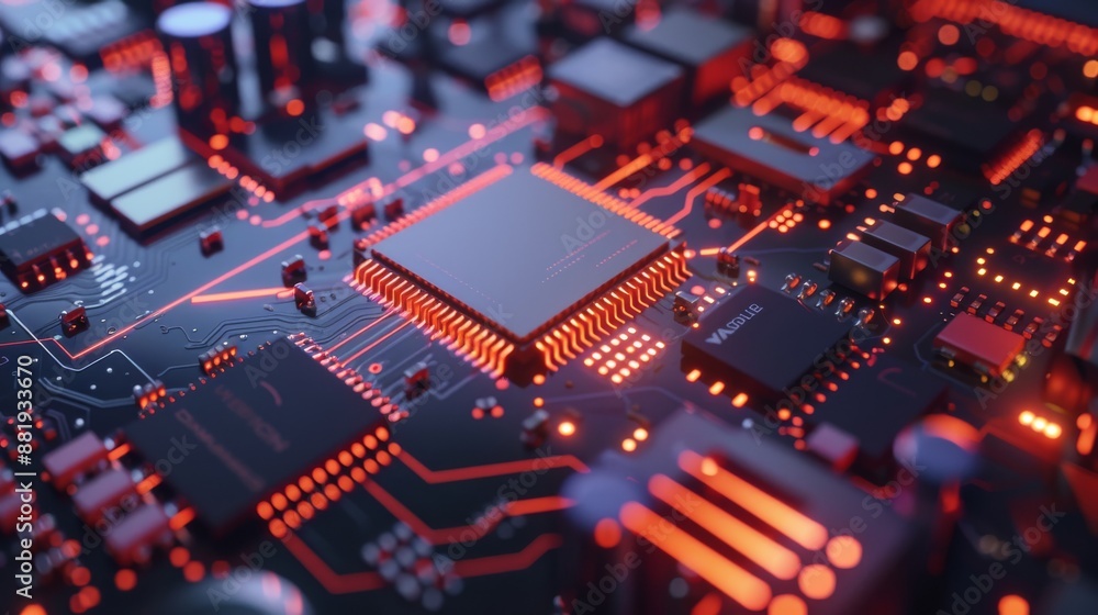 Close-up of a Circuit Board with Glowing Red Lines Close-up of a Circuit Board with Glowing Red Lines