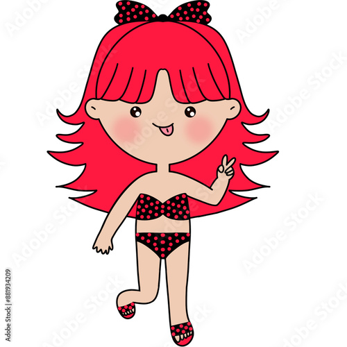 Girl in red polka dot bikini