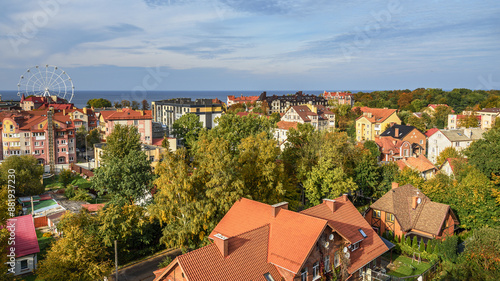 Obraz na płótnie Aerial view city Zelenogradsk from observation deck of Water Tower. Russia w salonie