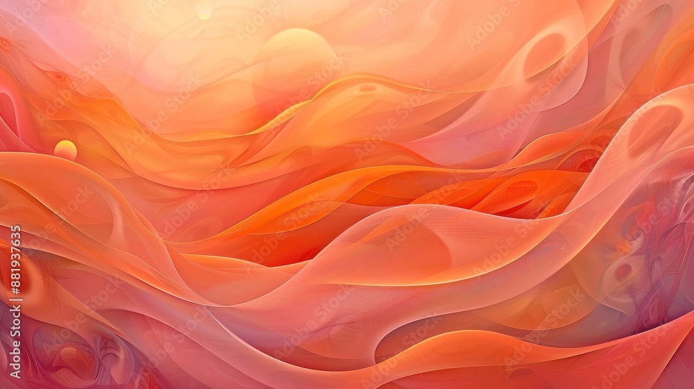 Obraz premium Orange and pink wallpaper with swirling shapes and glowing orbs