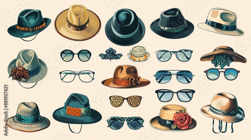 Collection of Hats and Sunglasses.