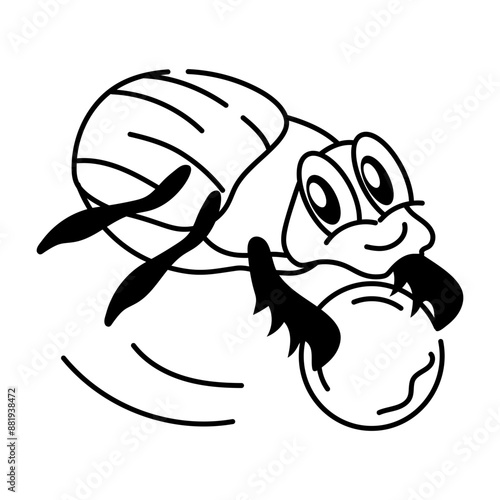 A cute doodle icon of dung beetle 