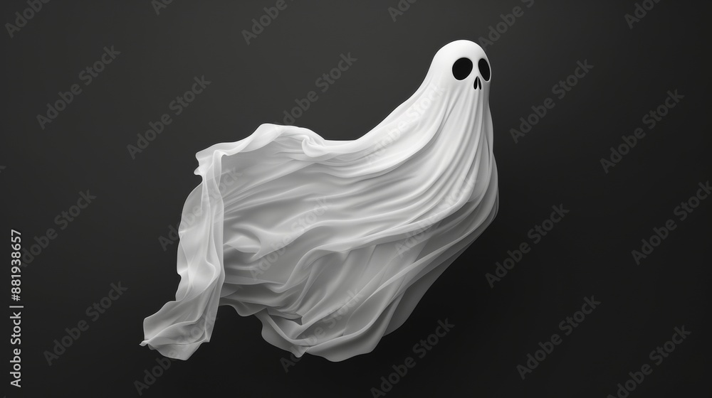 White Ghost With Skull Face Floating Against Black Background White Ghost With Skull Face Floating Against Black Background
