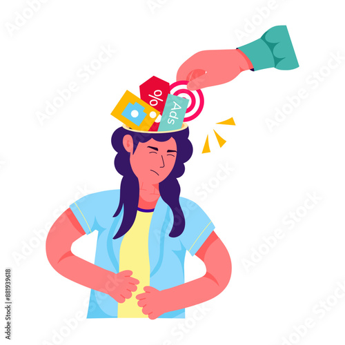 Girl taking sales pression and feeling sad, flat illustration 