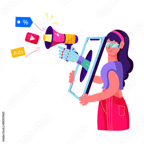A flat style illustration of vr marketing 