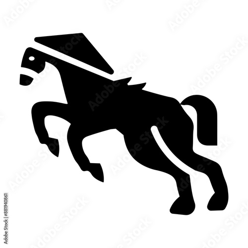 A filled style icon of jumping foal 
