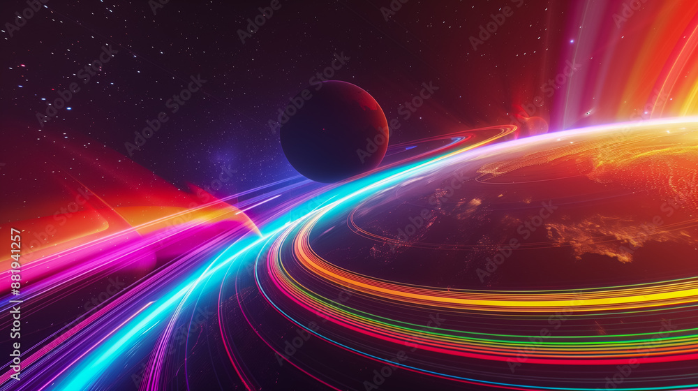 Obraz premium A futuristic scene of glowing light trails winding through a galactic night
