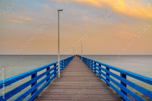 Obraz na płótnie Wooden pier at the sea on sunrise. Zelenogradsk. Kaliningrad region. Russia w salonie