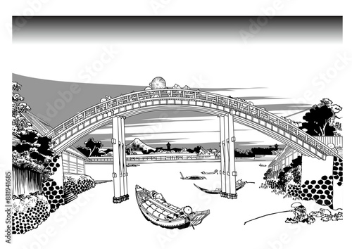 深川万年橋下　線画